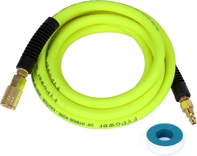 FYPower Air Compressor Whip Hose 3/8 Inch x 10 Feet Lead in Hybrid Hose with Fittings, Flexible and Kink Resistant, 1/4" Industrial Quick Coupler and Plug Kit - Green - Image 1